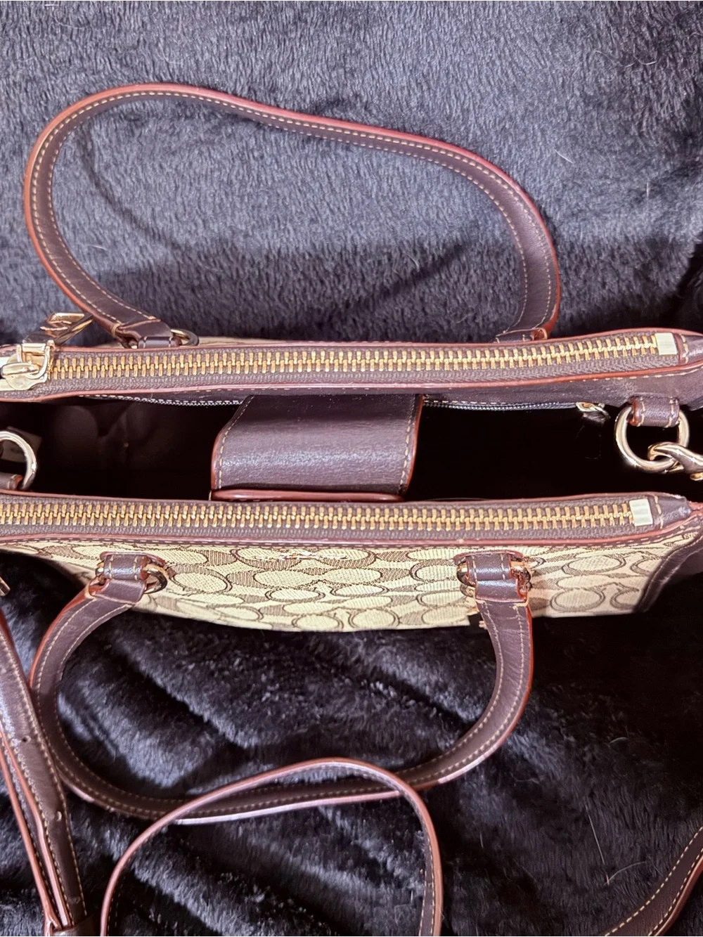 Coach Brown Signature Canvas Satchel with Dark Brown Trim and Gold Hardware